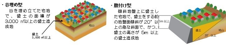 大地震時に大きな被害が生じるおそれのある盛土造成地の例