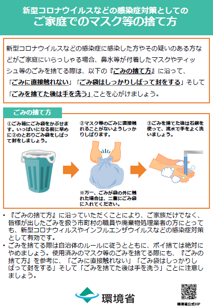 環境省による新型コロナウイルスなどの感染症対策としてのご家庭での捨て方の案内画像