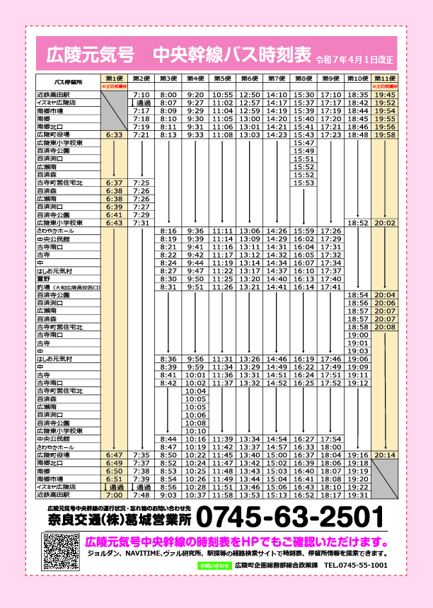 令和7年4月1日以降の新しい運行ダイヤ