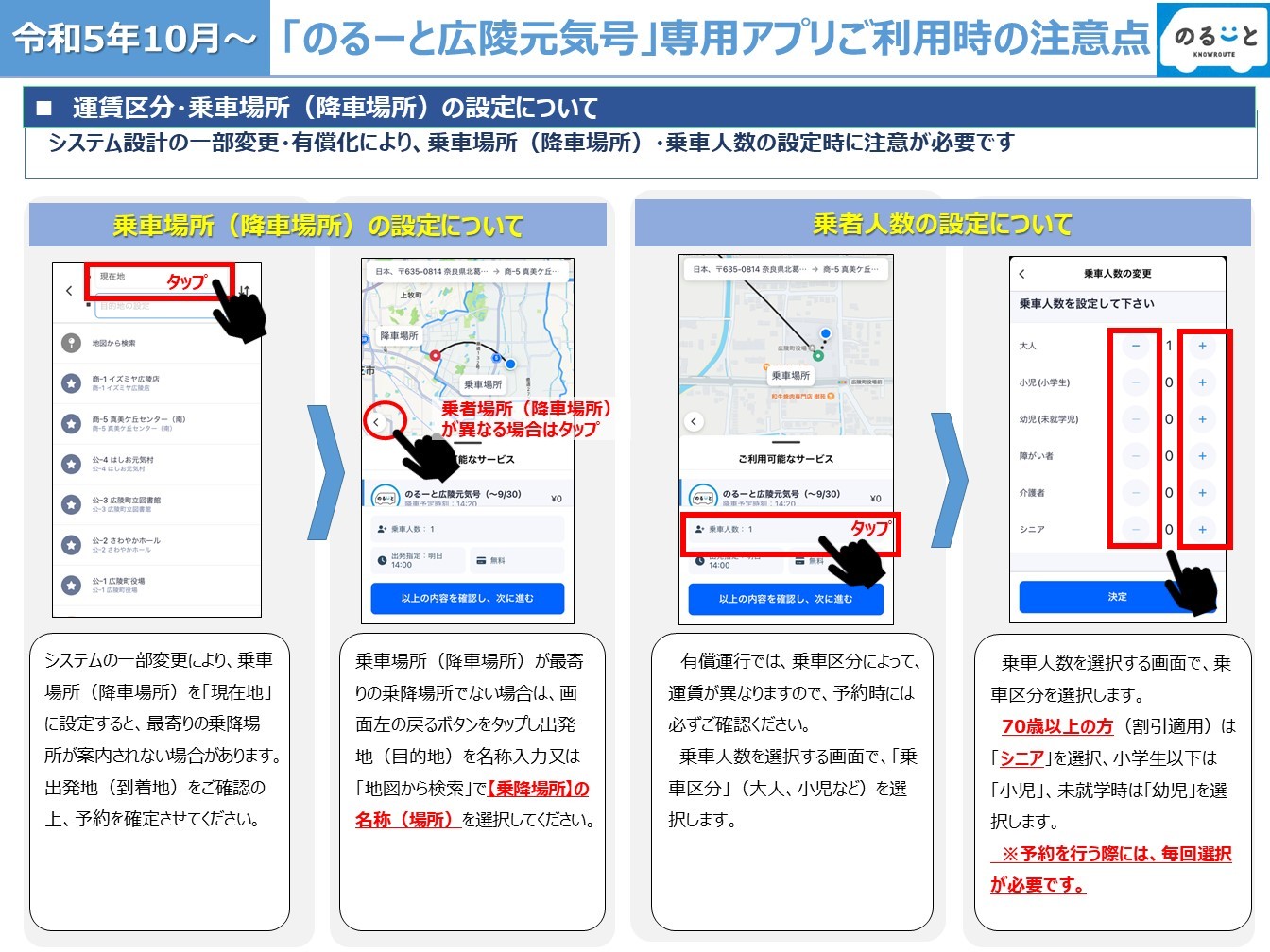 現在地・乗車区分