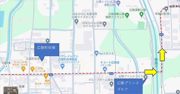 広陵町役場前から奥坪橋の地図